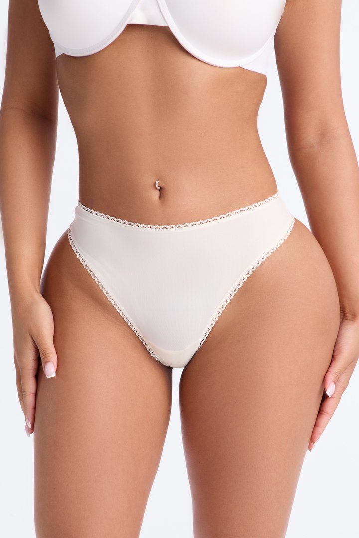 Let Me Live Lace Trim Thong Panty - Marble