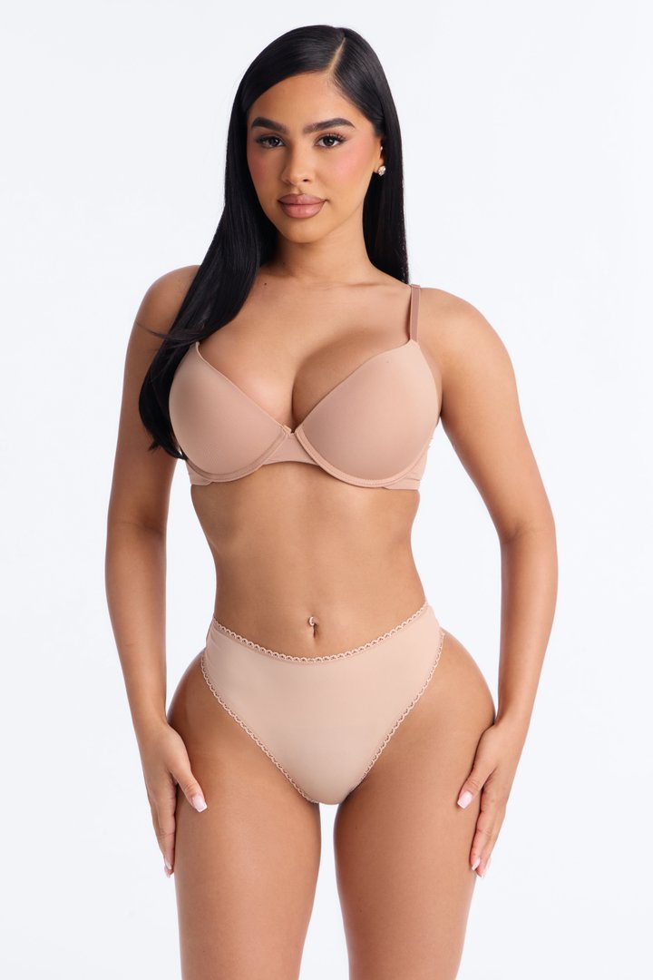 Let Me Live Lace Trim Thong Panty - Nude