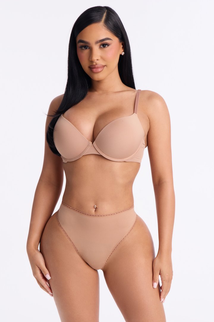 Let Me Live Lace Trim Thong Panty - Tan