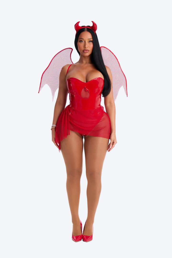 Sin In Shine 3 Piece Costume Set - Red