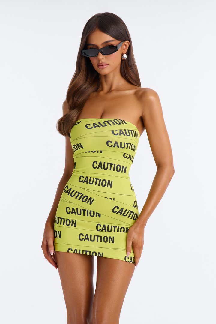Ride With Caution Bodycon Tube Dress Costume - Yellow/combo