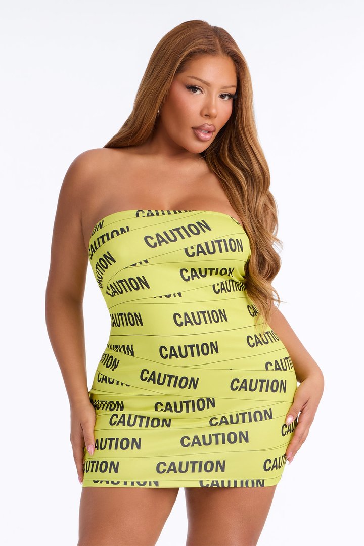 Ride With Caution Bodycon Tube Dress Costume - Yellow/combo