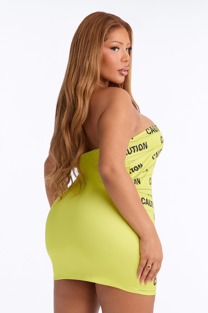 Ride With Caution Bodycon Tube Dress Costume - Yellow/combo
