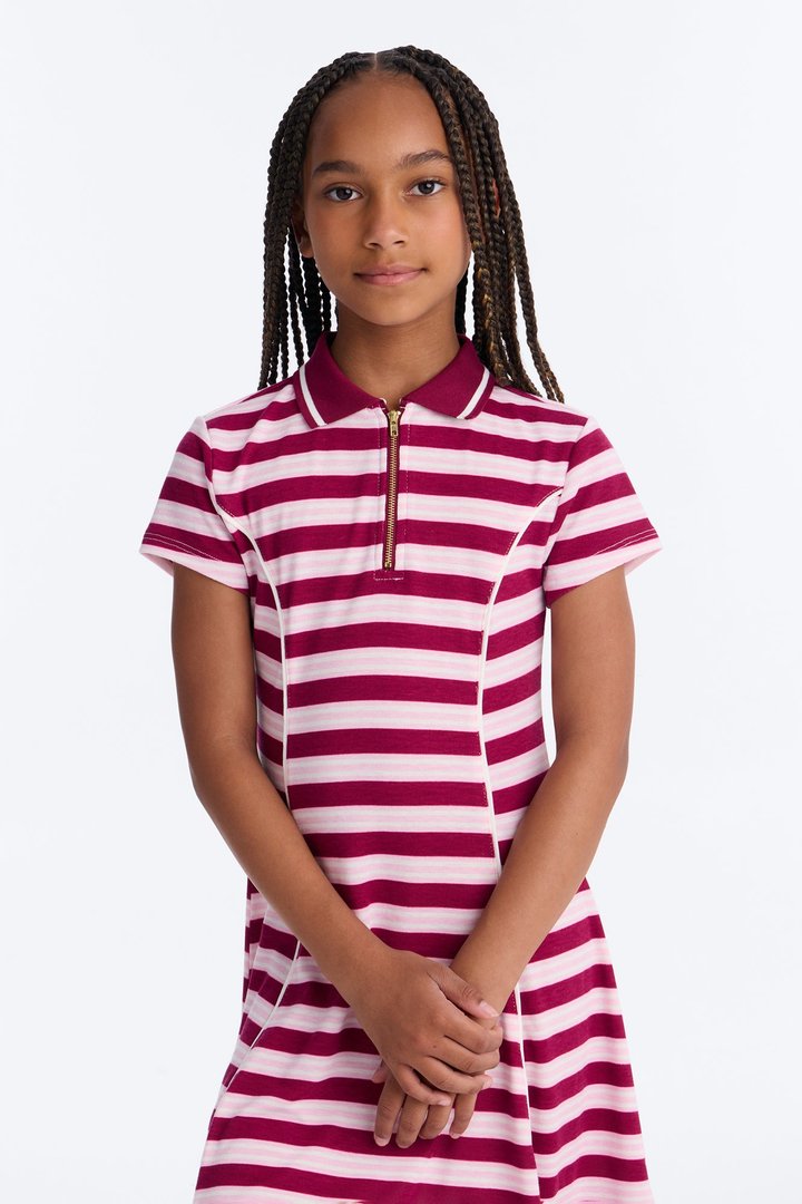 Mini Brand New Day Polo Dress - Burgundy/combo