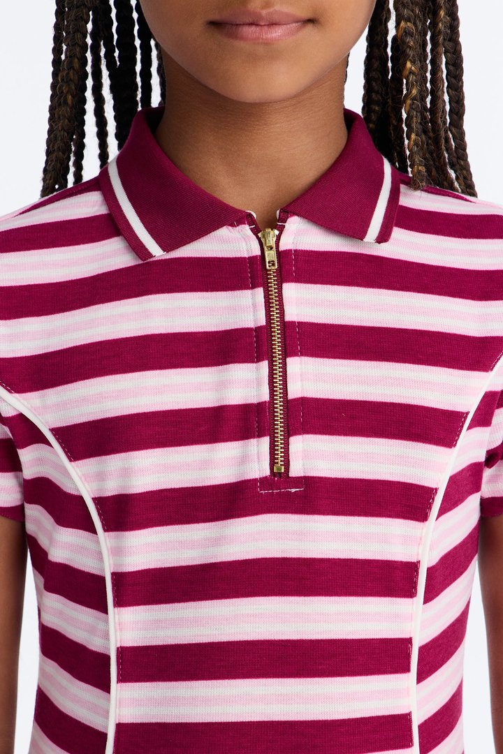 Mini Brand New Day Polo Dress - Burgundy/combo
