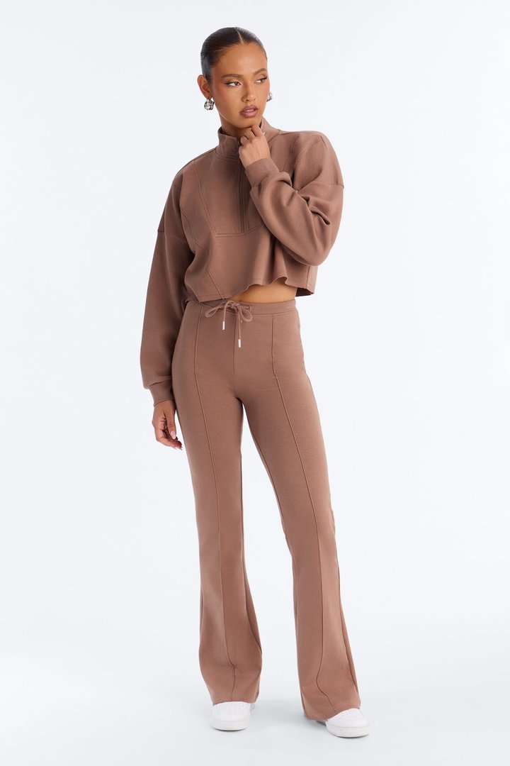 Ready To Move Quarter Zip Pant Set - Mocha