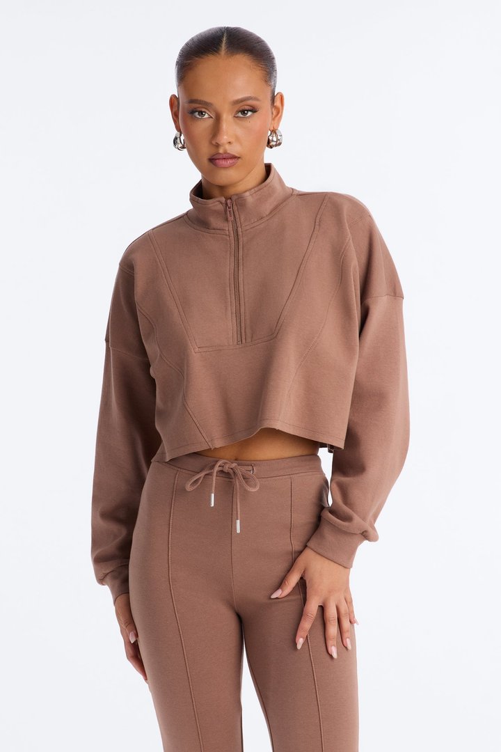 Ready To Move Quarter Zip Pant Set - Mocha