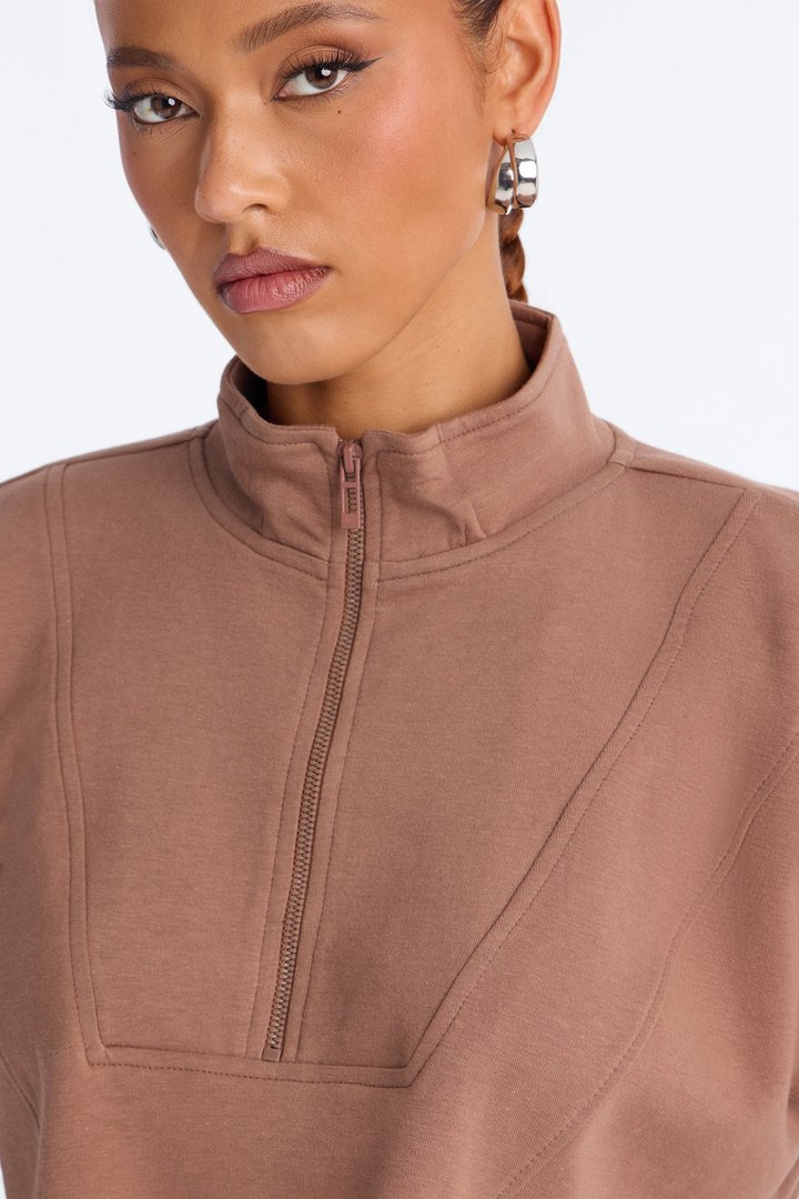 Ready To Move Quarter Zip Pant Set - Mocha