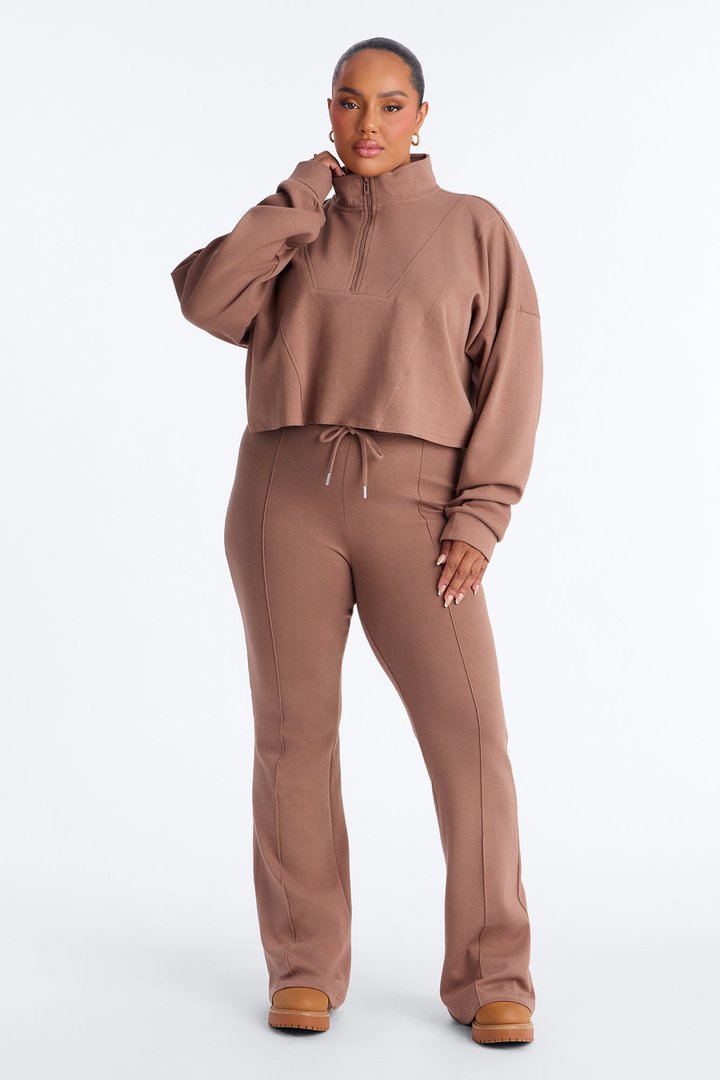 Ready To Move Quarter Zip Pant Set - Mocha
