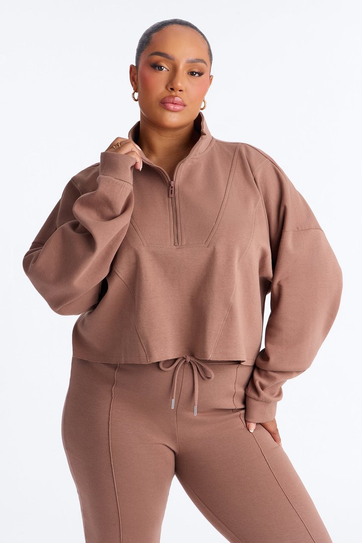 Ready To Move Quarter Zip Pant Set - Mocha
