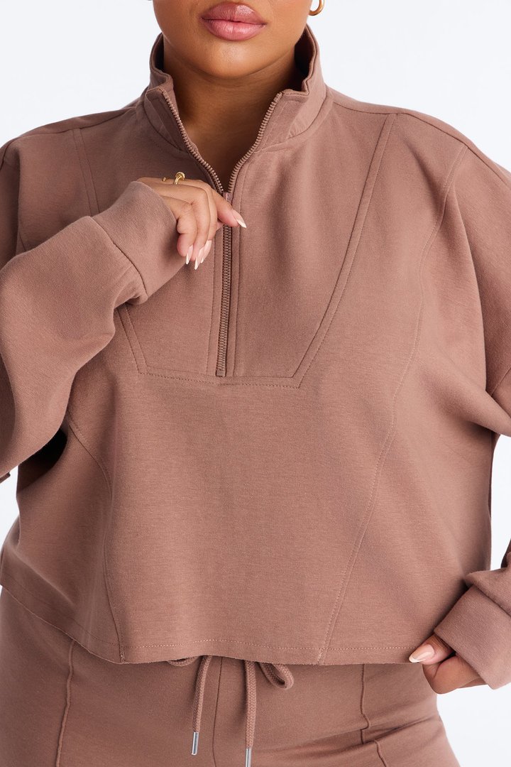 Ready To Move Quarter Zip Pant Set - Mocha