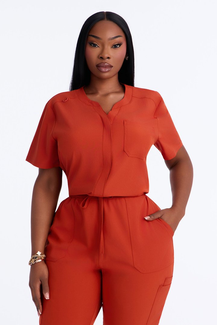 Full Shift Stretch Jogger Scrub Uniform Jumpsuit - Brown