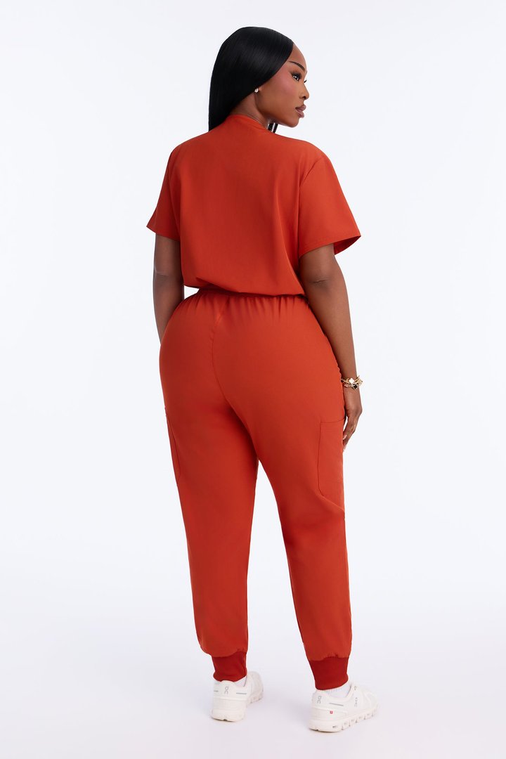 Full Shift Stretch Jogger Scrub Uniform Jumpsuit - Brown