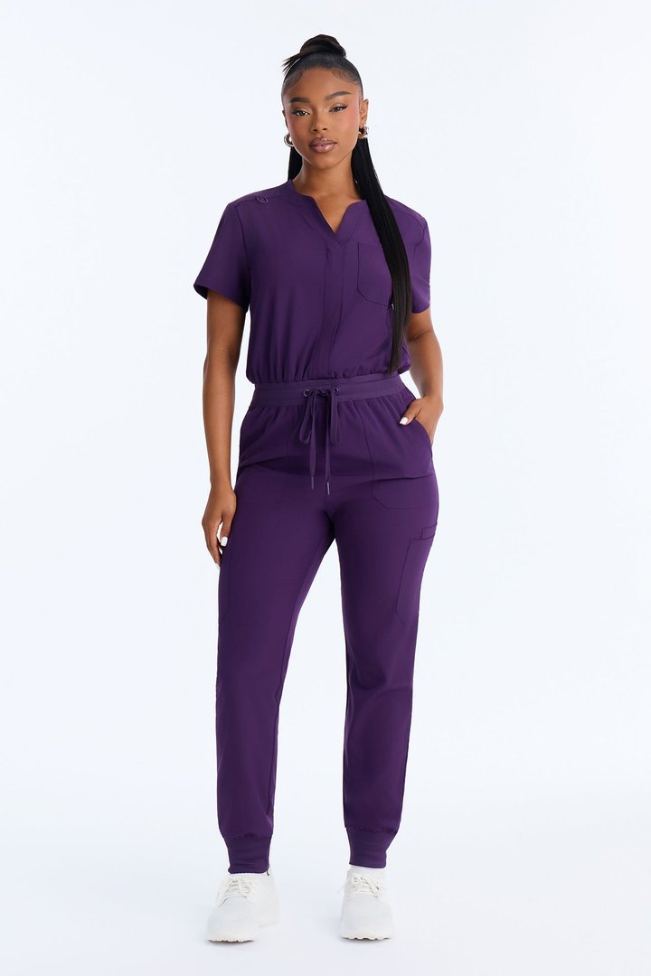 Full Shift Stretch Jogger Scrub Uniform Jumpsuit - Eggplant