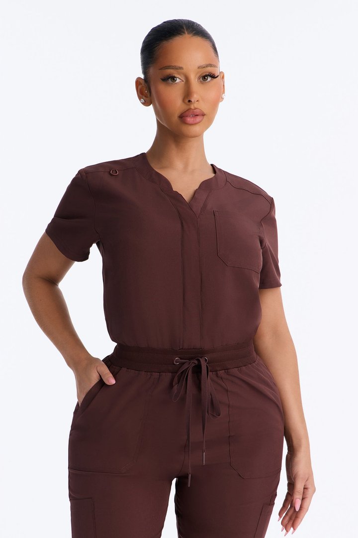 Full Shift Stretch Jogger Scrub Uniform Jumpsuit - Espresso
