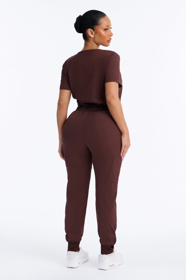 Full Shift Stretch Jogger Scrub Uniform Jumpsuit - Espresso