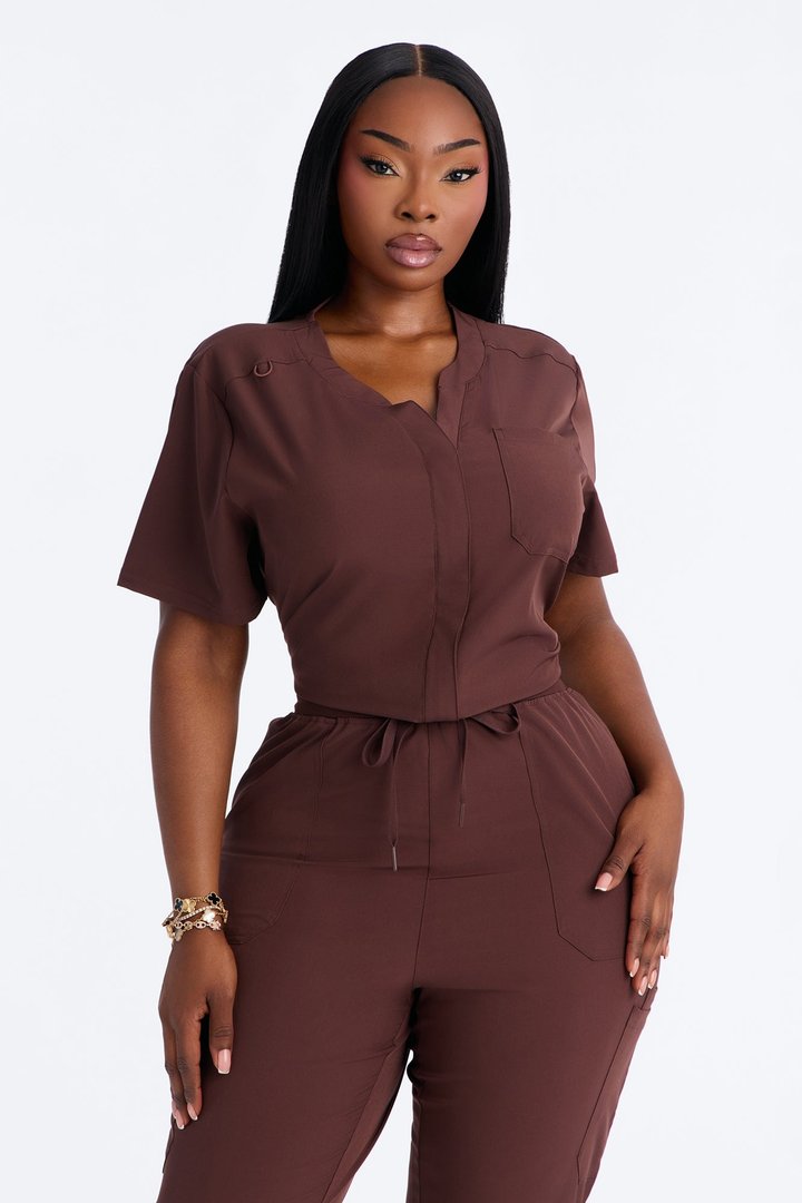 Full Shift Stretch Jogger Scrub Uniform Jumpsuit - Espresso