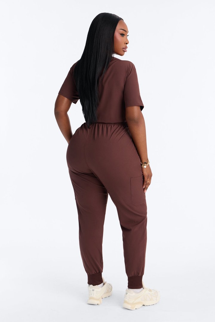 Full Shift Stretch Jogger Scrub Uniform Jumpsuit - Espresso