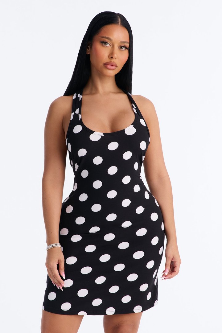 In My Bed Polka Dot Racerback PJ Sleep Dress - Black/White