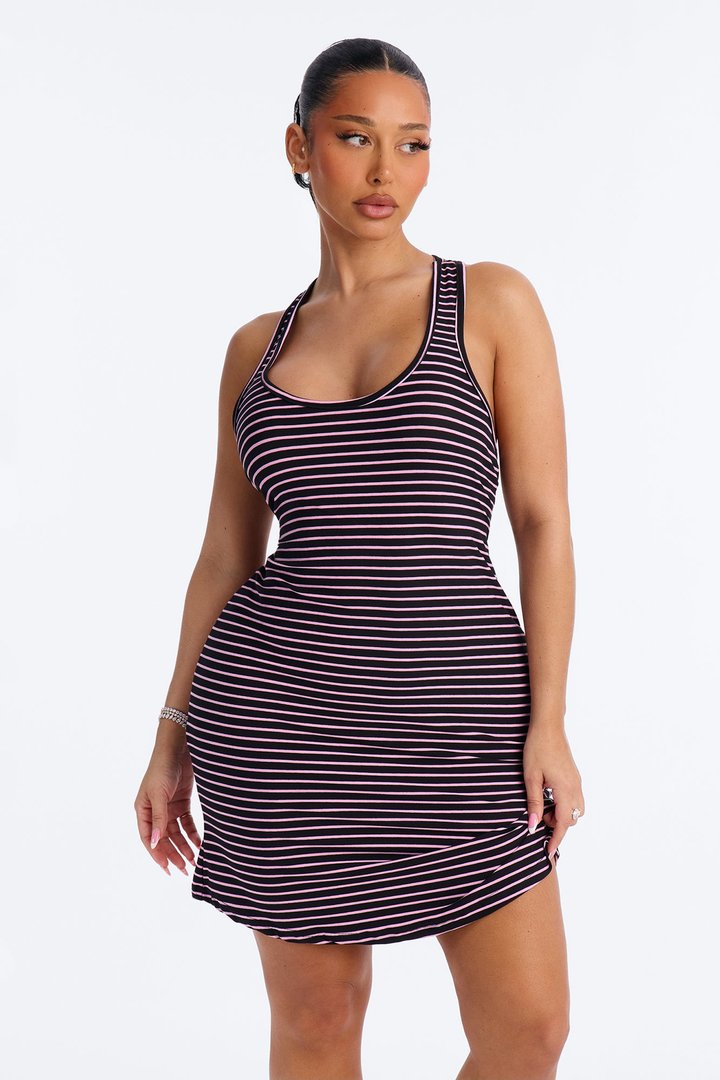 In My Bed Stripes Racerback PJ Sleep Dress - Black/Pink