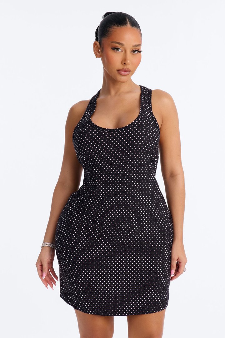 Long Naps Polka Dot Racerback PJ Sleep Dress - Black