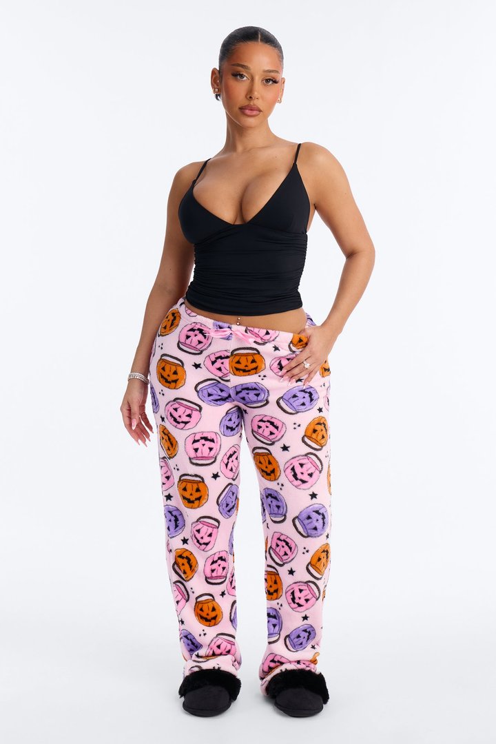 Pumpkin Around Plush Halloween PJ Pants - Pink/combo