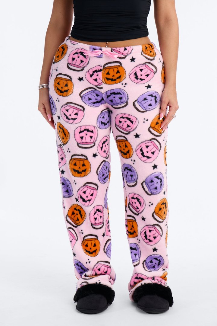 Pumpkin Around Plush Halloween PJ Pants - Pink/combo