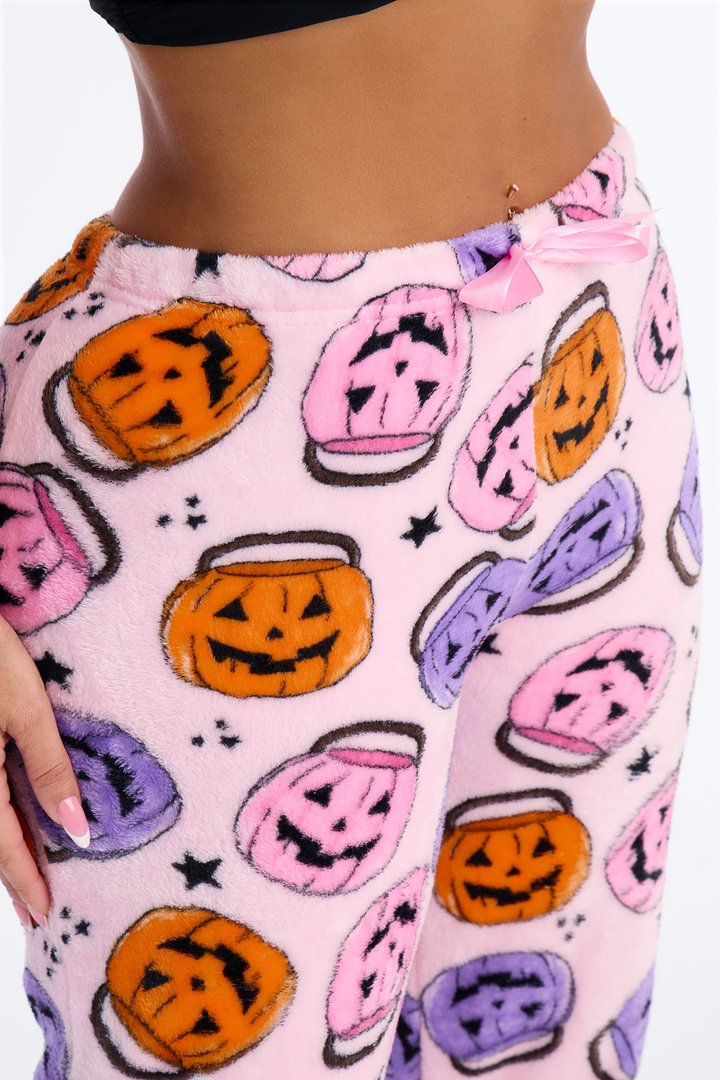 Pumpkin Around Plush Halloween PJ Pants - Pink/combo