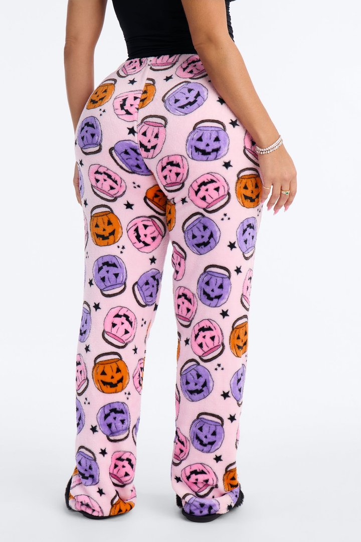 Pumpkin Around Plush Halloween PJ Pants - Pink/combo