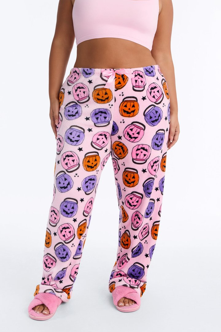 Pumpkin Around Plush Halloween PJ Pants - Pink/combo