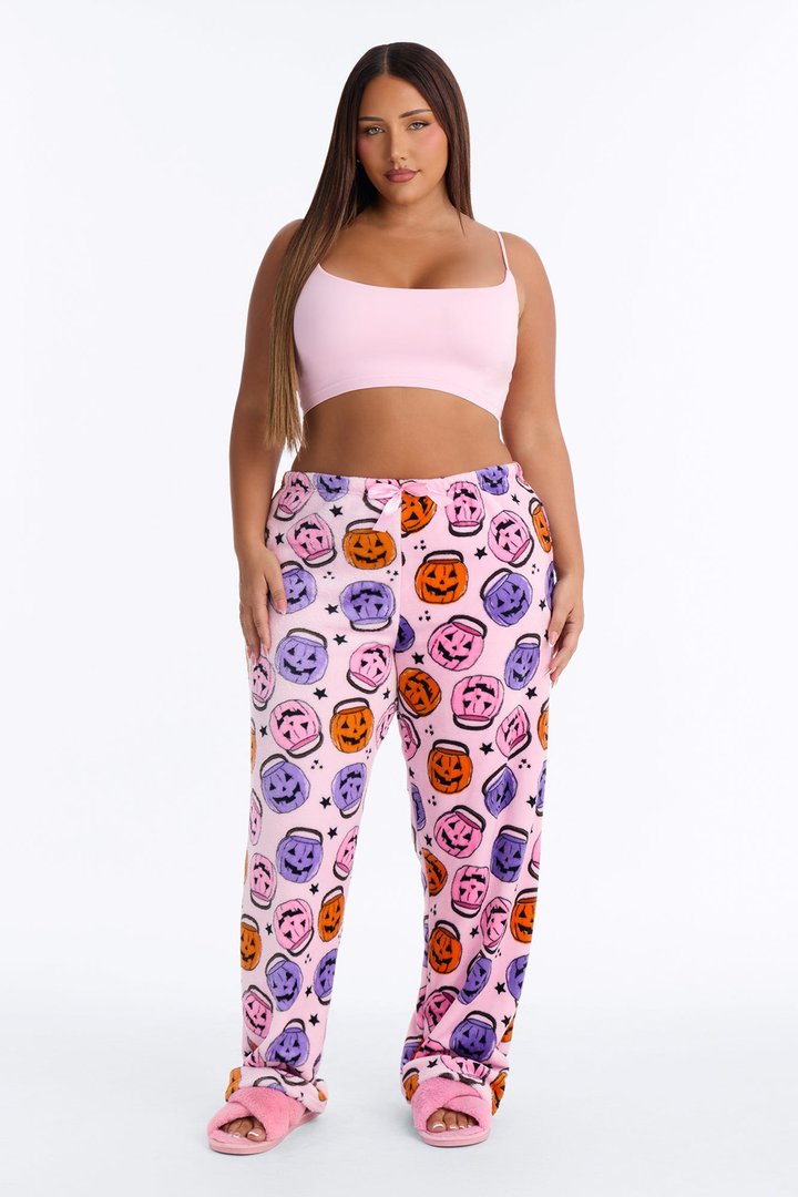 Pumpkin Around Plush Halloween PJ Pants - Pink/combo