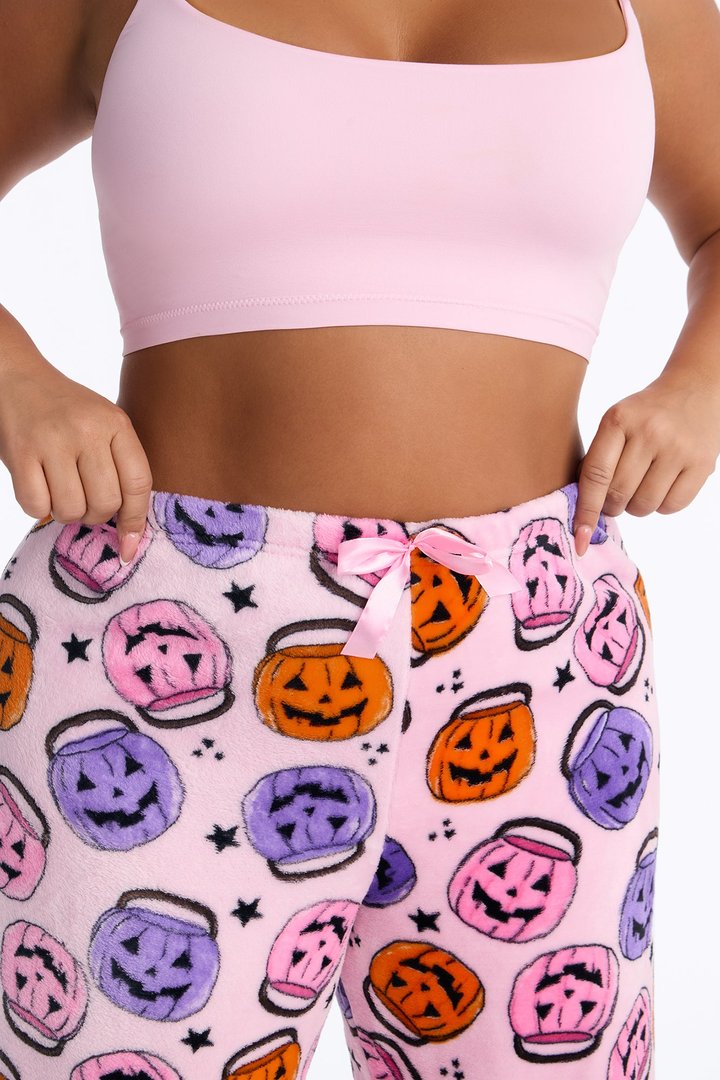 Pumpkin Around Plush Halloween PJ Pants - Pink/combo