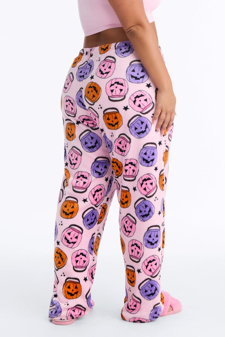 Pumpkin Around Plush Halloween PJ Pants - Pink/combo