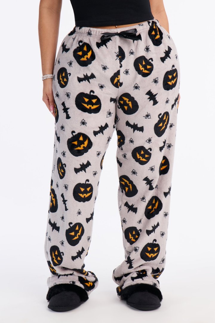 Spooky Vibes Plush Halloween PJ Pants - Grey/combo