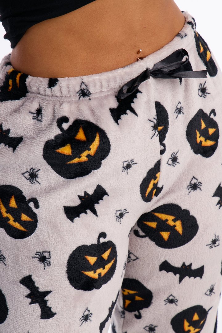 Spooky Vibes Plush Halloween PJ Pants - Grey/combo