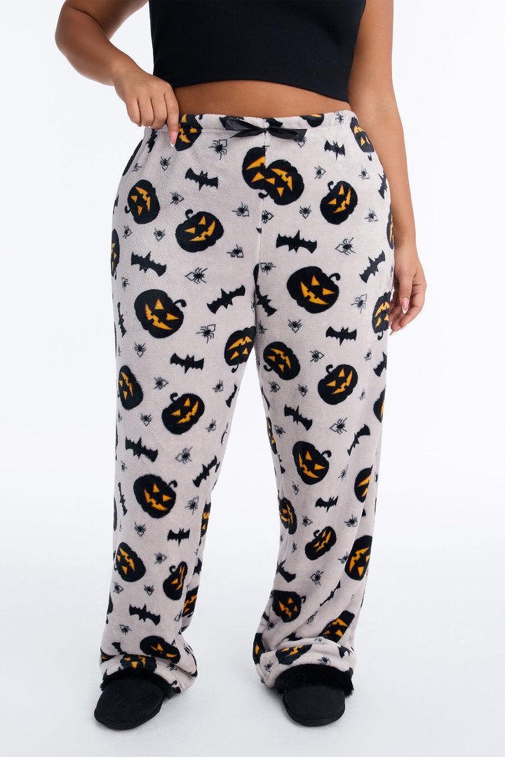 Spooky Vibes Plush Halloween PJ Pants - Grey/combo