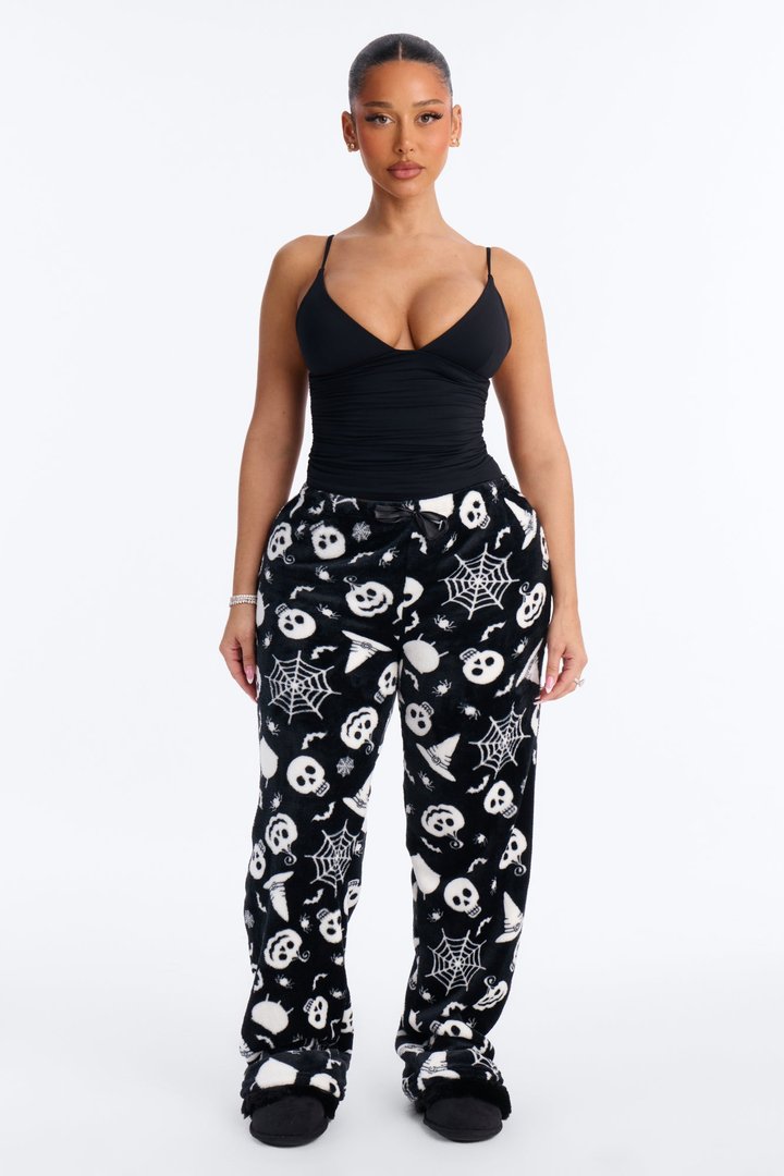 Spooky Twilight Plush Halloween PJ Pants - Black/White