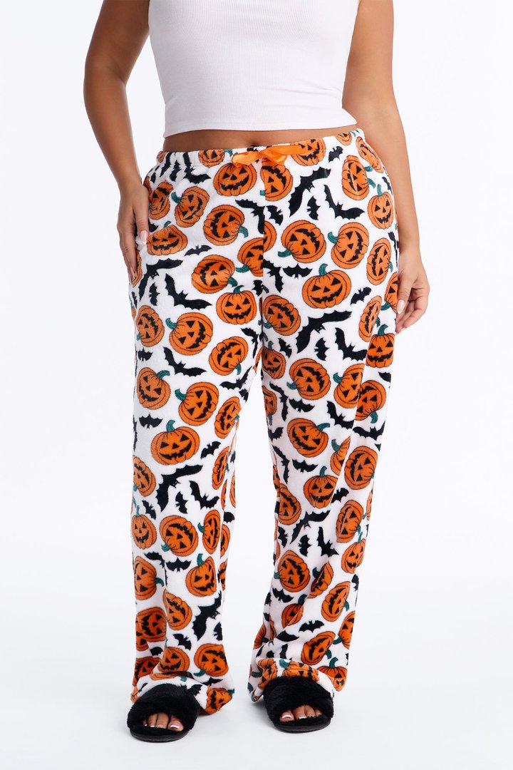 Spooky Scare Plush Halloween PJ Pants - White/combo