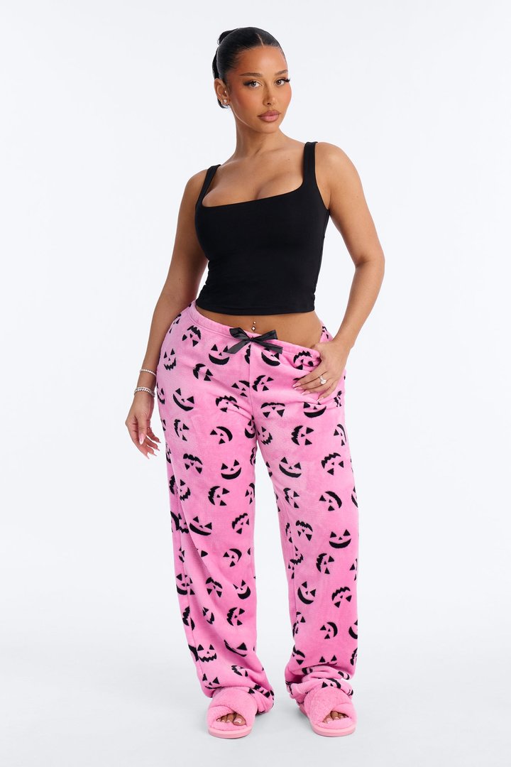 Pumpkin It Up Plush Halloween PJ Pants - Black/Pink