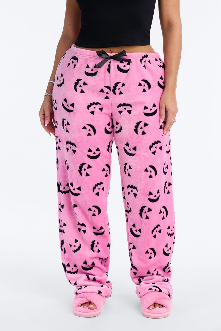 Pumpkin It Up Plush Halloween PJ Pants - Black/Pink