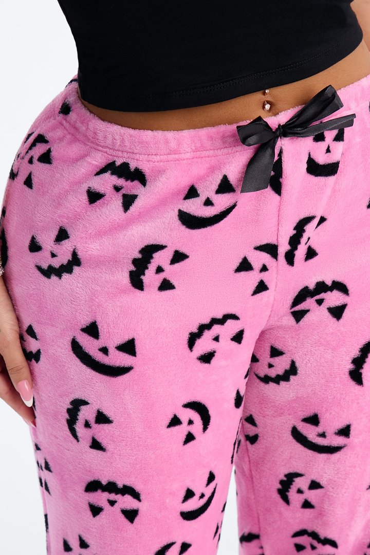 Pumpkin It Up Plush Halloween PJ Pants - Black/Pink