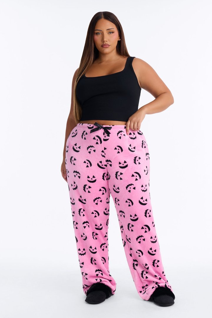 Pumpkin It Up Plush Halloween PJ Pants - Black/Pink