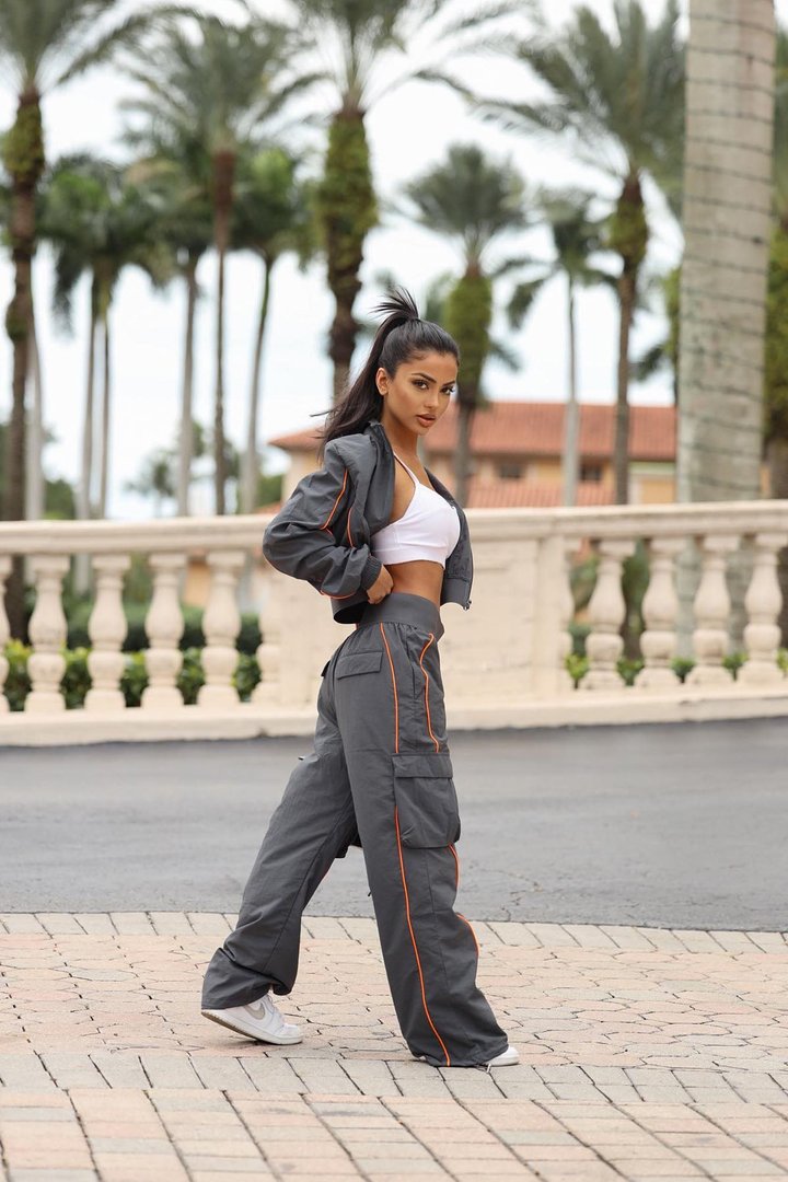 Steal The Moment Windbreaker Pant Set - Charcoal/combo