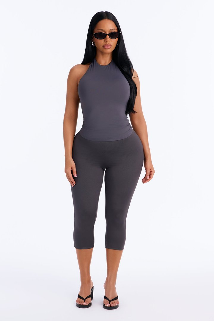 Second Skin Bra Pad Sleeveless Halter Top - Charcoal