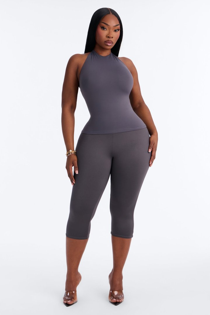 Second Skin Bra Pad Sleeveless Halter Top - Charcoal