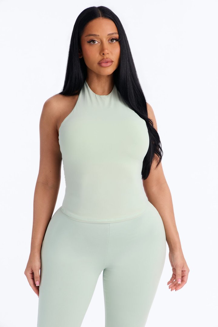 Second Skin Bra Pad Sleeveless Halter Top - Mint