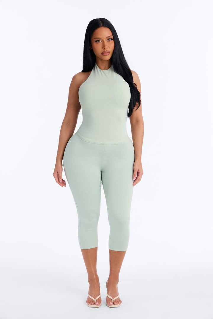 Second Skin Bra Pad Sleeveless Halter Top - Mint