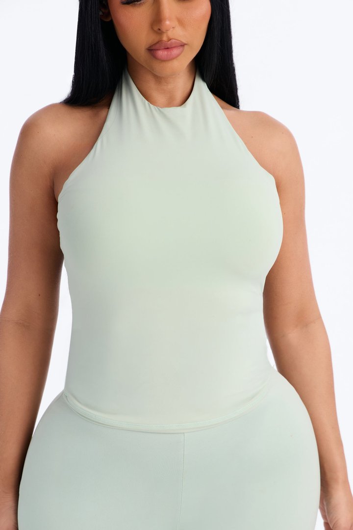 Second Skin Bra Pad Sleeveless Halter Top - Mint