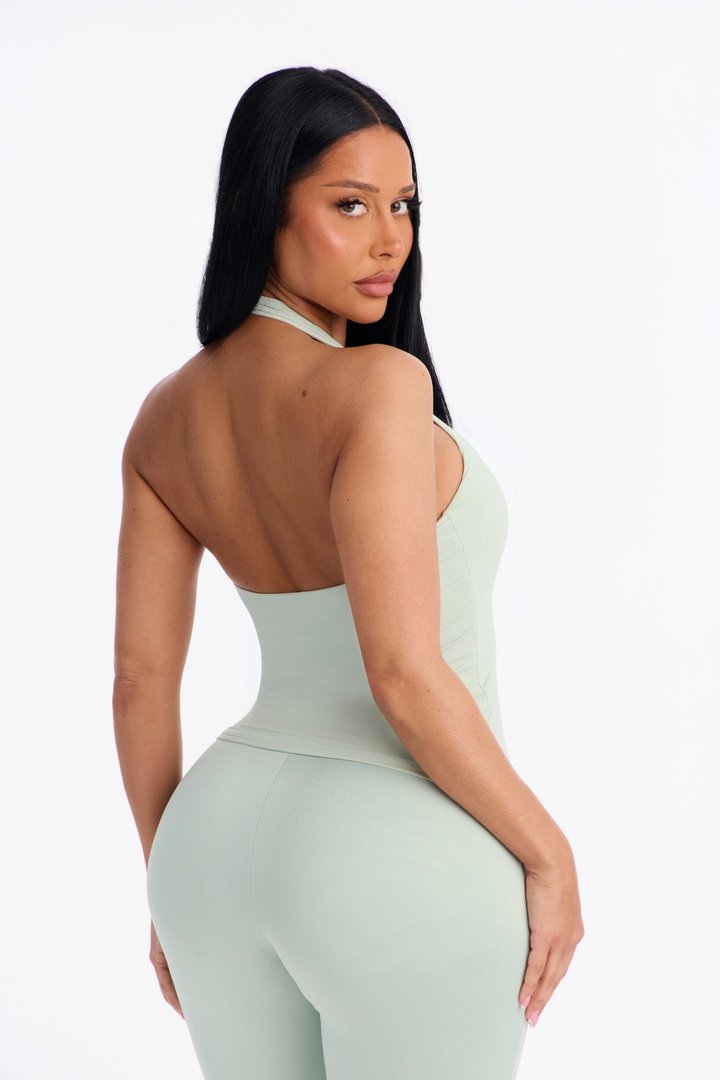 Second Skin Bra Pad Sleeveless Halter Top - Mint