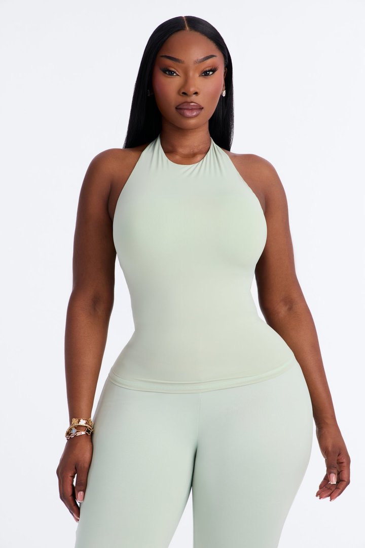 Second Skin Bra Pad Sleeveless Halter Top - Mint